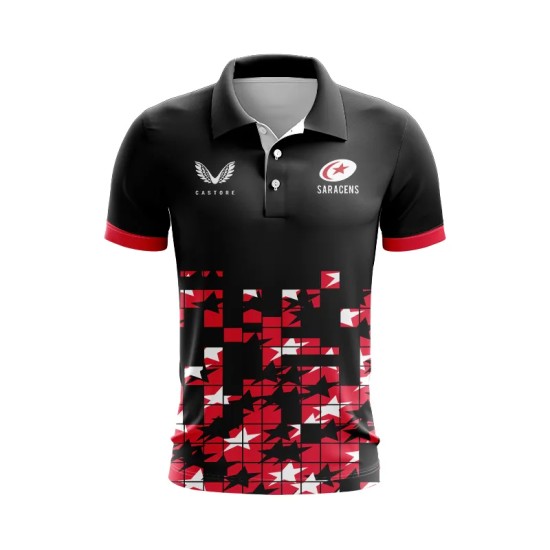 Men's Polo Shirt Saracens 24/25 Match Day Black/Red Men's Polo Shirt Saracens 24/25 Match Day Black/Red