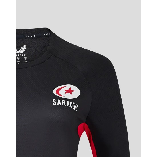 Women's Saracens 24/25 Matchday Long Sleeve Tee Black/Red Women's Saracens 24/25 Matchday Long Sleeve Tee Black/Red