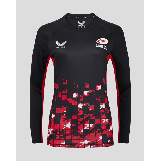 Women's Saracens 24/25 Matchday Long Sleeve Tee Black/Red Women's Saracens 24/25 Matchday Long Sleeve Tee Black/Red