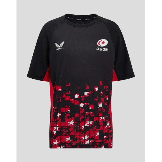 Junior Saracens 24/25 Matchday Short Sleeve Tee Black/Red Junior Saracens 24/25 Matchday Short Sleeve Tee Black/Red