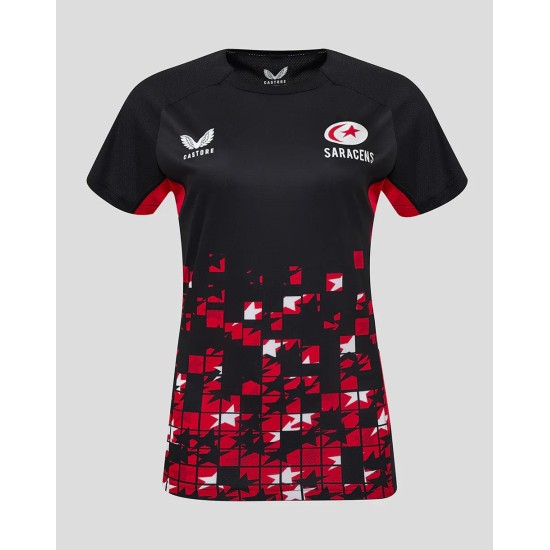 Women's Saracens 24/25 Matchday Tee Black/Red Women's Saracens 24/25 Matchday Tee Black/Red