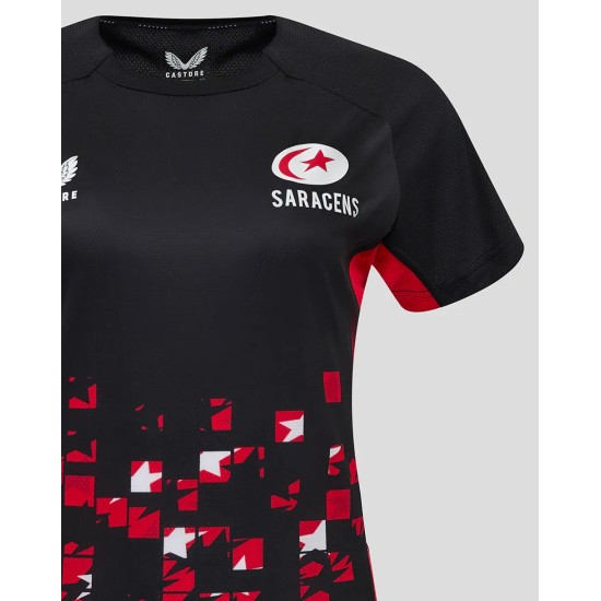 Women's Saracens 24/25 Matchday Tee Black/Red Women's Saracens 24/25 Matchday Tee Black/Red