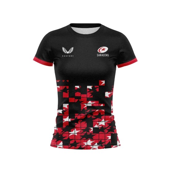 Women's Saracens 24/25 Matchday T-Shirt Black/Red Women's Saracens 24/25 Matchday T-Shirt Black/Red