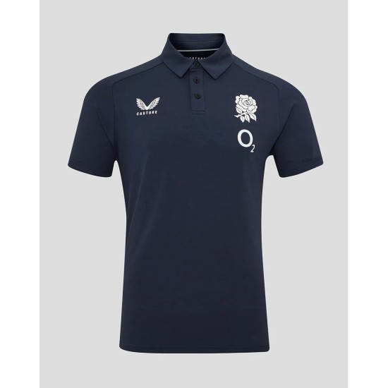 Men's England Rugby 25/26 Travel Short Sleeve Polo - Inkwell Men's England Rugby 25/26 Travel Short Sleeve Polo - Inkwell