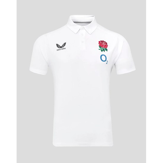 Men's England Rugby 25/26 Travel Short Sleeve Polo - Brilliant White Men's England Rugby 25/26 Travel Short Sleeve Polo - Brilliant White