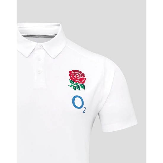 Men's England Rugby 25/26 Travel Short Sleeve Polo - Brilliant White Men's England Rugby 25/26 Travel Short Sleeve Polo - Brilliant White