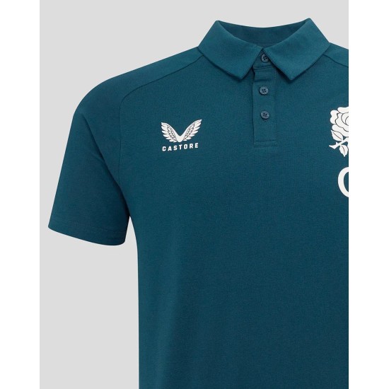 Men's England Rugby 25/26 Travel Short Sleeve Polo - Reflecting Pond Men's England Rugby 25/26 Travel Short Sleeve Polo - Reflecting Pond