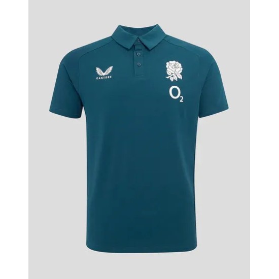 Men's England Rugby 25/26 Travel Short Sleeve Polo - Reflecting Pond Men's England Rugby 25/26 Travel Short Sleeve Polo - Reflecting Pond